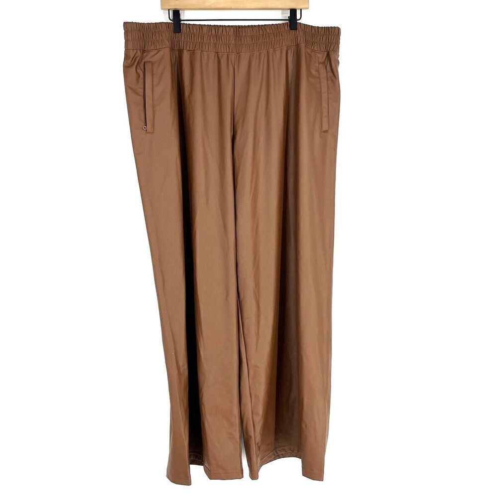 aerie Wide Leg Faux-Leather Pants in Camel Brown